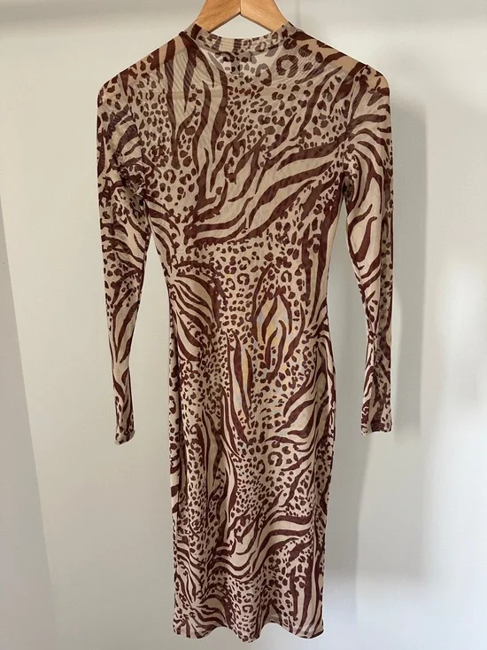 AFRM Shailene Sheer Dress in Taupe Animal XS - Picture 6 of 7